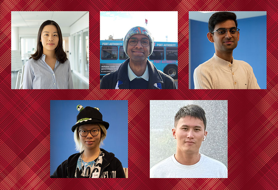 Collaged portraits of Meryl Ye, Hemant Gouni, Shrey Tiwari, Alexandra Li and Xiaoyuan Owen Wu.